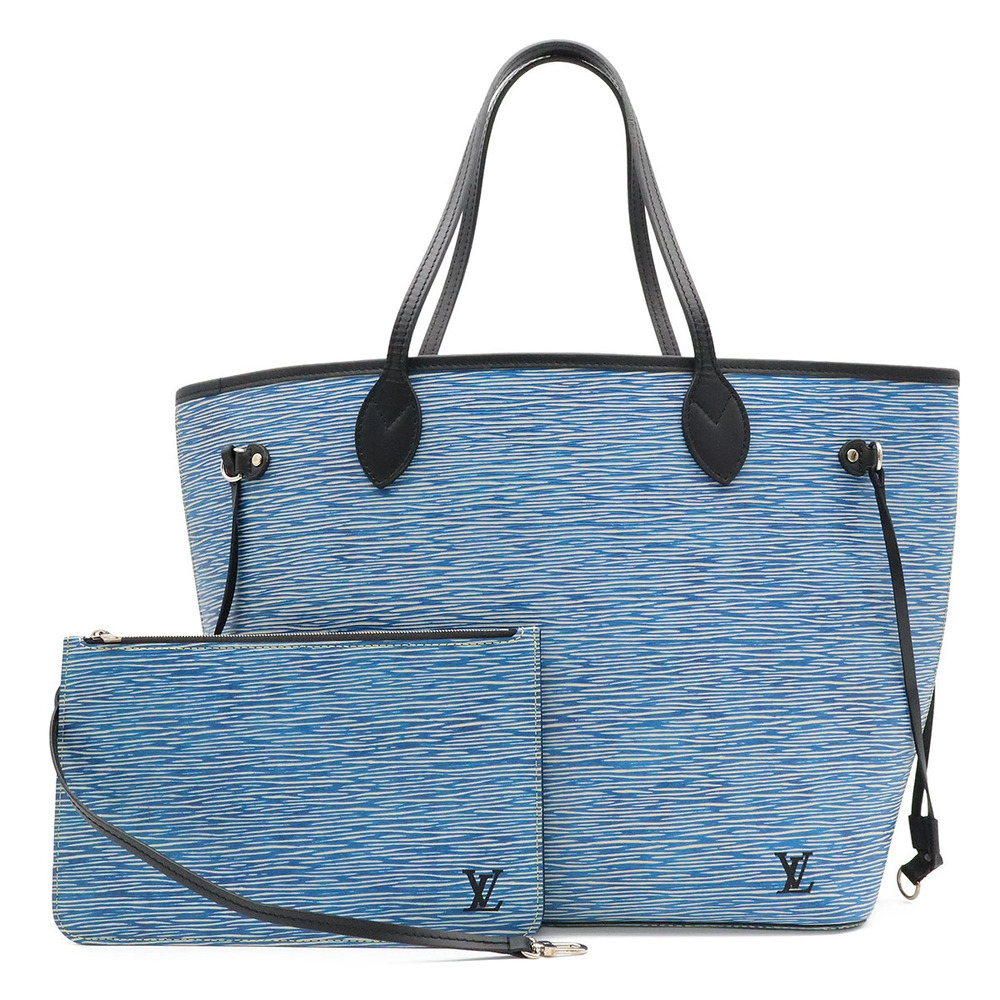 LOUIS VUITTON Epi Denim Neverfull Tote Bag Shoulder Leather Blue Pouch